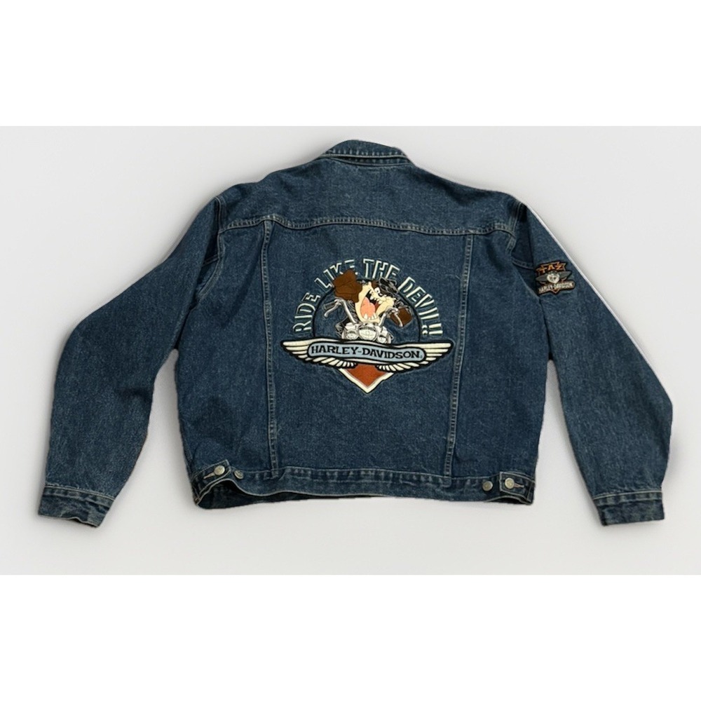 Vintage 90s Harley Davidsons Taz Tasmanian Denim Jean Jacket XL Looney Tunes